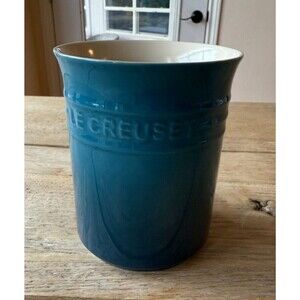 Le Creuset Stoneware 1 Liter Utensil Crock Holder Deep Teal Blue NEW